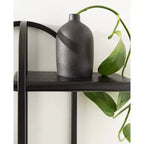 Estantería de pared flotante arqueada de 3 niveles – Metal negro y madera, 45.7x14x76.2 cm