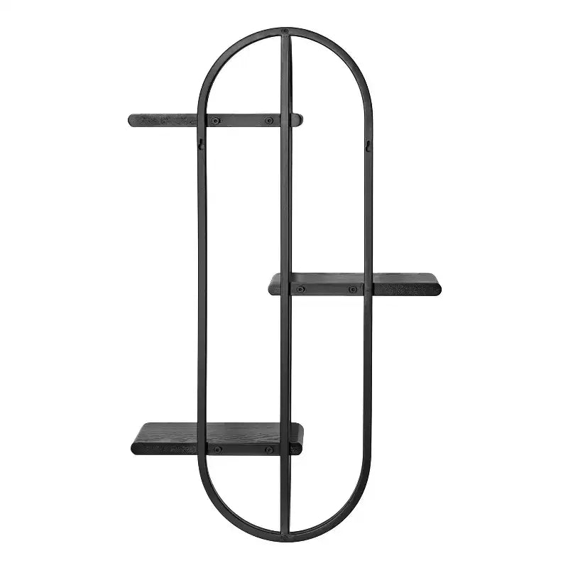 Estantería de pared flotante arqueada de 3 niveles – Metal negro y madera, 45.7x14x76.2 cm