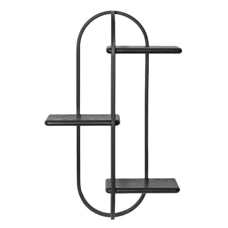 Estantería de pared flotante arqueada de 3 niveles – Metal negro y madera, 45.7x14x76.2 cm