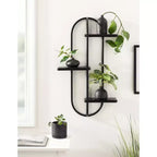 Estantería de pared flotante arqueada de 3 niveles – Metal negro y madera, 45.7x14x76.2 cm