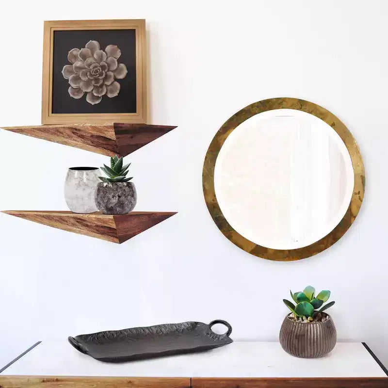 Espejo de pared redondo con marco de cobre: Decoración moderna, 40 cm de diámetro, no requiere montaje