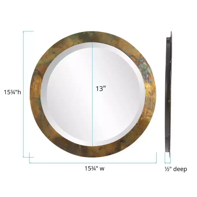 Espejo de pared redondo con marco de cobre: Decoración moderna, 40 cm de diámetro, no requiere montaje