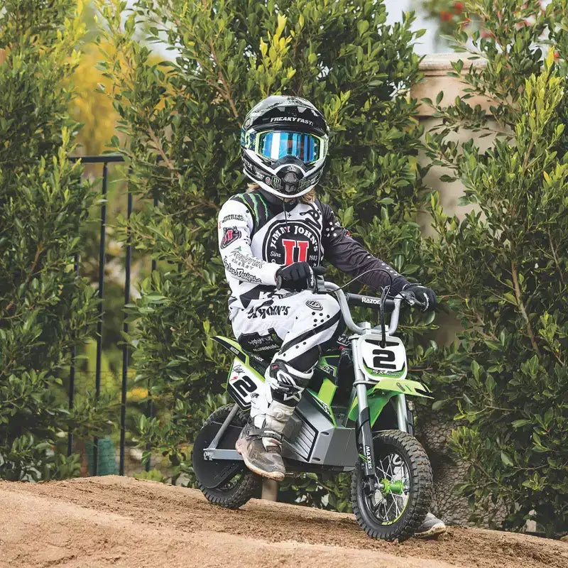 Razor SX350 Dirt Rocket McGrath Motocross Bicicleta eléctrica - Verde: Cuadro de acero, motor de 250W