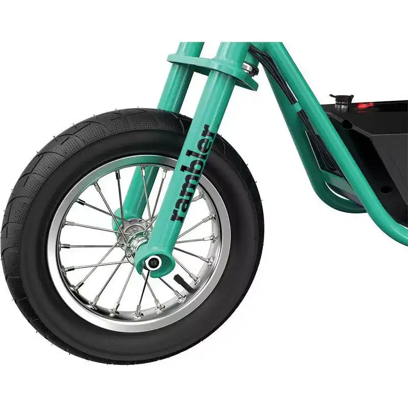 Bicicleta eléctrica tipo crucero Razor Rambler de 12" con barra baja - Menta: motor de 250 W, cuadro de acero