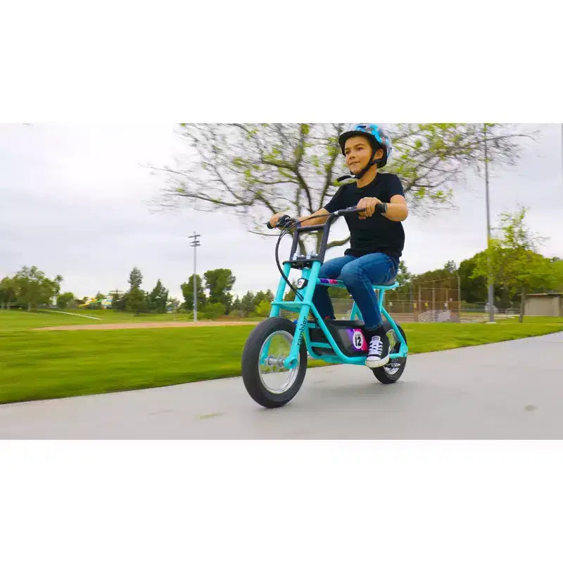 Bicicleta eléctrica tipo crucero Razor Rambler de 12" con barra baja - Menta: motor de 250 W, cuadro de acero