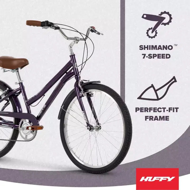 Bicicleta de confort Huffy Sienna de 24" y varias velocidades - Berenjena brillante