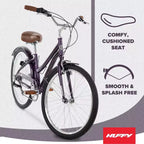 Bicicleta de confort Huffy Sienna de 24" y varias velocidades - Berenjena brillante