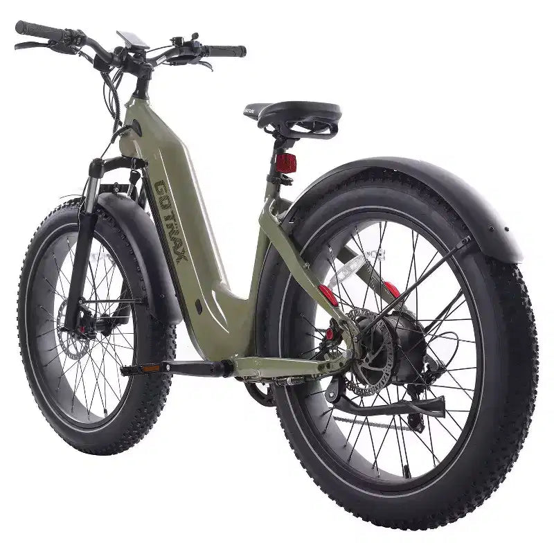 Bicicleta eléctrica híbrida GOTRAX para adultos con neumáticos gruesos de 26 pulgadas y cuadro bajo - Verde