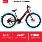 Bicicleta eléctrica Huffy Lyndon Step-Through - Ruedas de 27.5" - 20 MPH - 36V - Roja