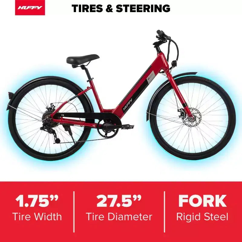 Bicicleta eléctrica Huffy Lyndon Step-Through - Ruedas de 27.5" - 20 MPH - 36V - Roja