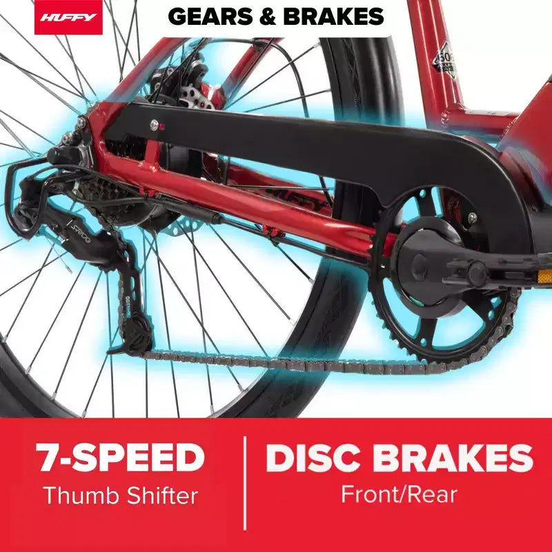 Bicicleta eléctrica Huffy Lyndon Step-Through - Ruedas de 27.5" - 20 MPH - 36V - Roja