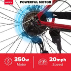 Bicicleta eléctrica Huffy Lyndon Step-Through - Ruedas de 27.5" - 20 MPH - 36V - Roja