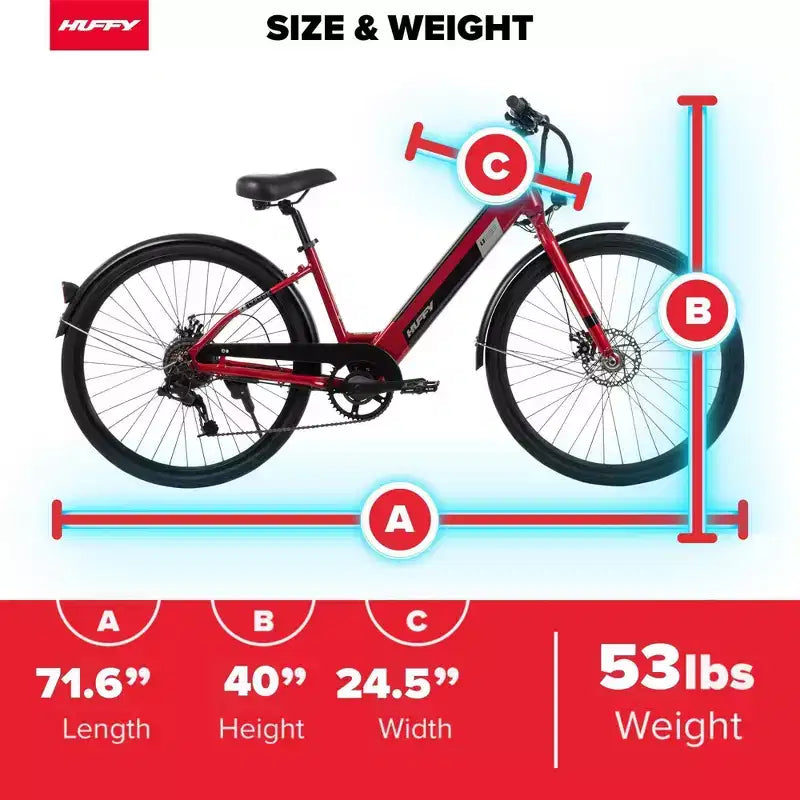 Bicicleta eléctrica Huffy Lyndon Step-Through - Ruedas de 27.5" - 20 MPH - 36V - Roja