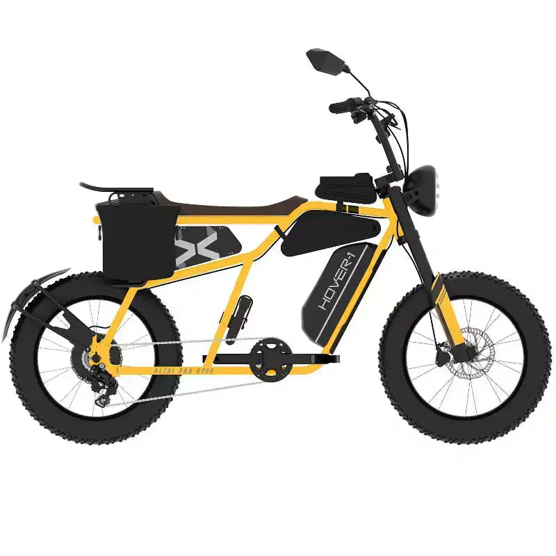 Bicicleta eléctrica tipo crucero Hover 1 Adult Altai Pro R750 de 20" con barra superior baja - Amarilla
