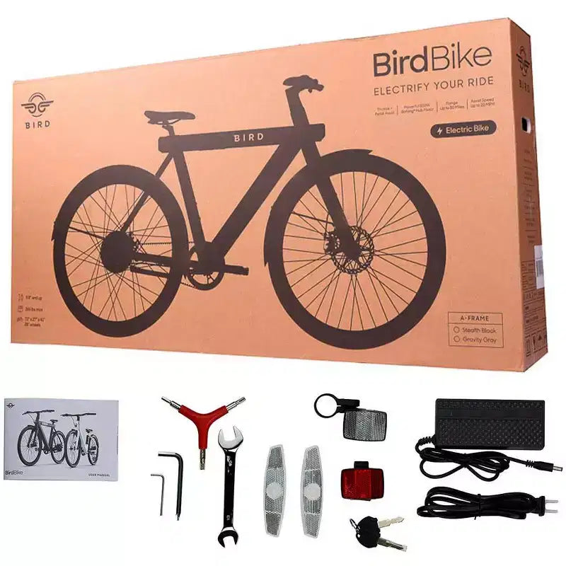 Bicicleta Híbrida Eléctrica Bird Adulto A Frame de 28" con Cuadro Bajo - Negro: Cuadro de Aluminio, Velocidad Máxima 32 km/h
