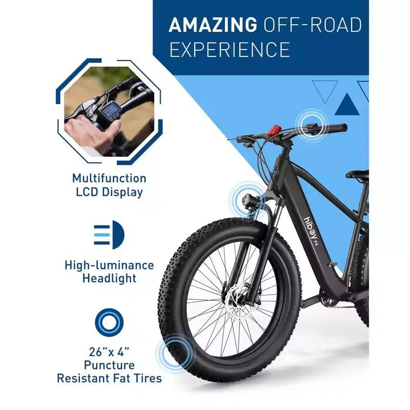 Bicicleta de montaña eléctrica Hiboy Adult P6 de 26" con barra alta - Negro