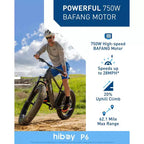 Bicicleta de montaña eléctrica Hiboy Adult P6 de 26" con barra alta - Negro