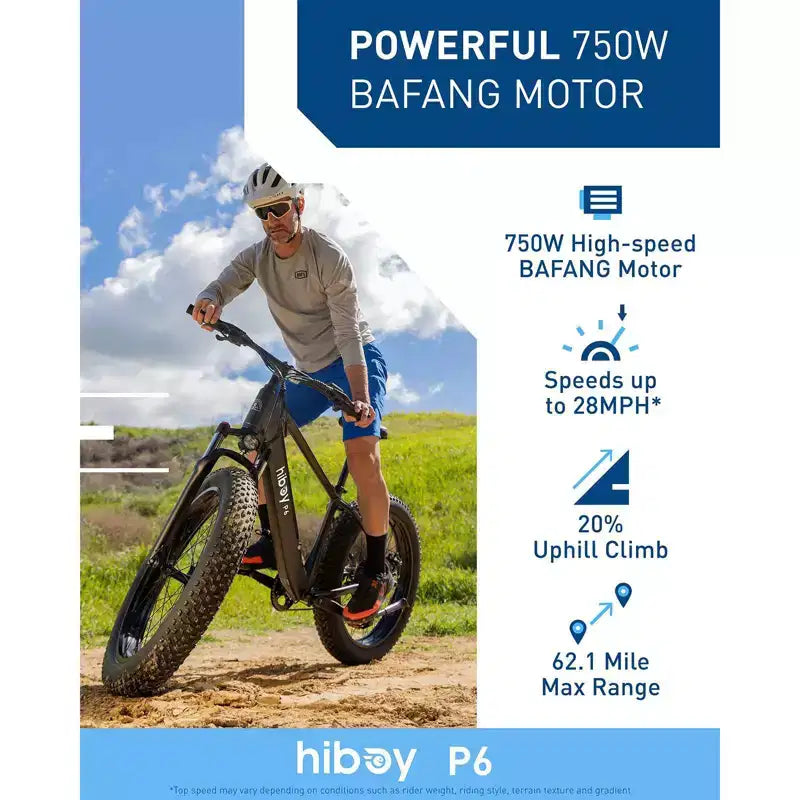 Bicicleta de montaña eléctrica Hiboy Adult P6 de 26" con barra alta - Negro