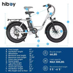 Bicicleta eléctrica tipo crucero Hiboy Adult EX6 de 20" con cuadro bajo - Blanca