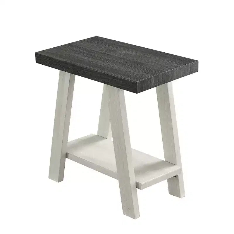Mesa auxiliar con estante de madera de dos tonos – Carbón envejecido y beige, MDF, 23.5x14x22 pulg.