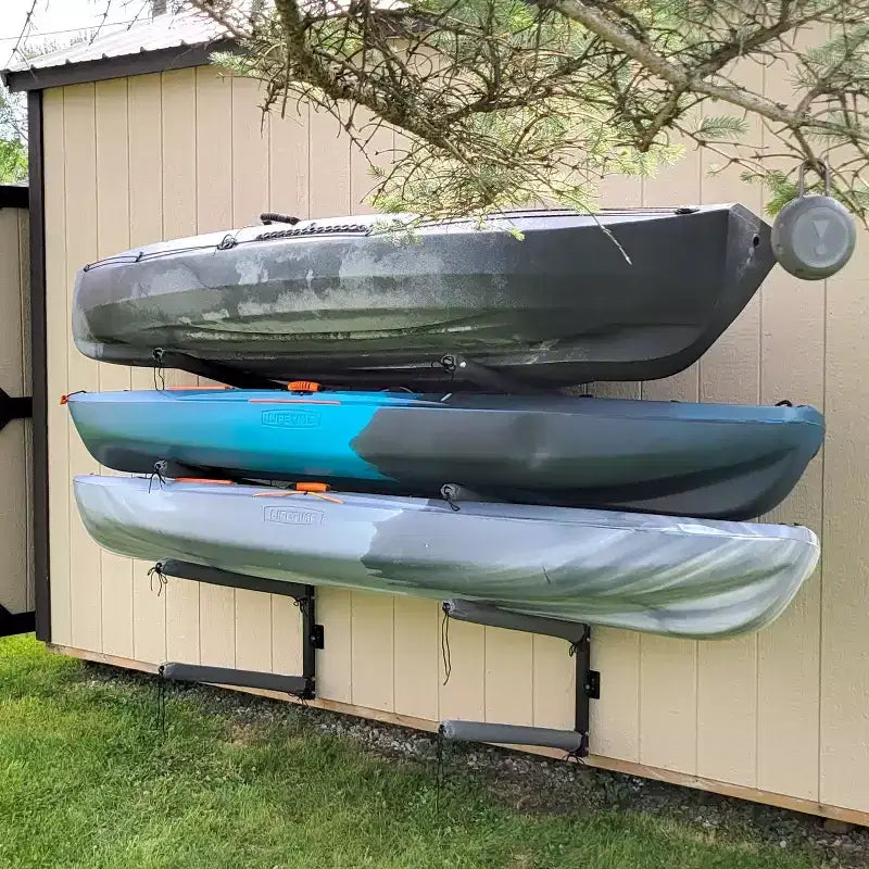 Soporte de pared para kayak de exterior – 4 niveles, brazos ajustables, acero resistente a la intemperie