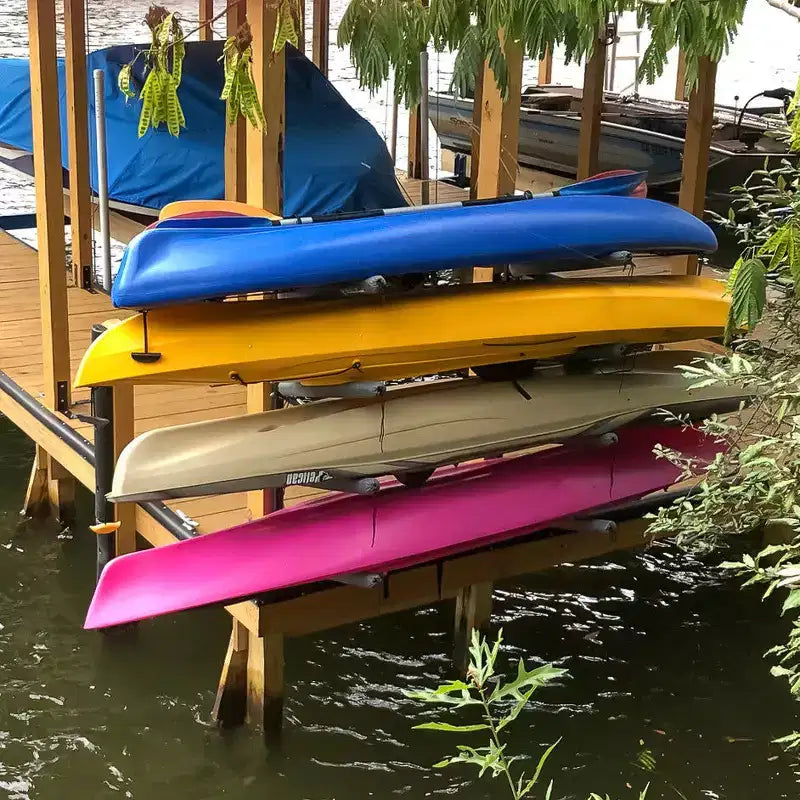 Soporte de pared para kayak de exterior – 4 niveles, brazos ajustables, acero resistente a la intemperie