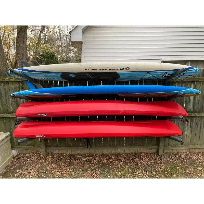 Soporte de pared para kayak de exterior – 4 niveles, brazos ajustables, acero resistente a la intemperie