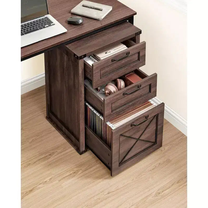 Archivador con 3 cajones, Mueble de archivo, Soporte para impresora, Compatible con A4, tamaño carta, carpetas colgantes, Estilo rústico moderno, para oficina en casa