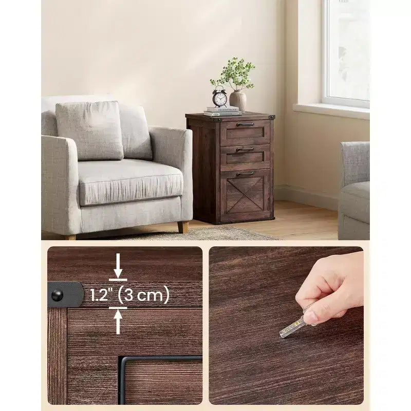 Archivador con 3 cajones, Mueble de archivo, Soporte para impresora, Compatible con A4, tamaño carta, carpetas colgantes, Estilo rústico moderno, para oficina en casa