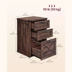 Archivador con 3 cajones, Mueble de archivo, Soporte para impresora, Compatible con A4, tamaño carta, carpetas colgantes, Estilo rústico moderno, para oficina en casa