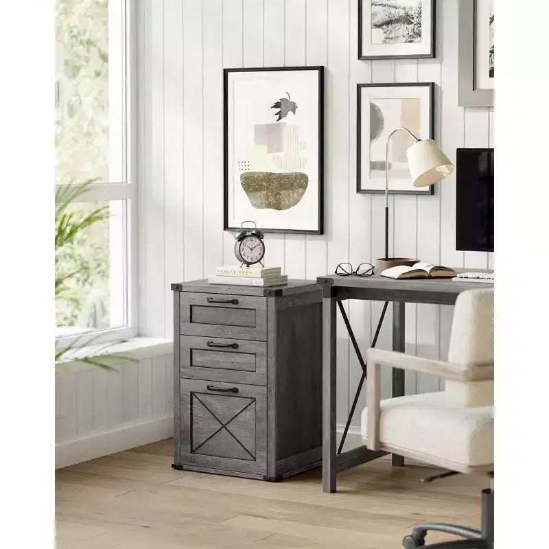 Archivador con 3 cajones, Mueble de archivo, Soporte para impresora, Compatible con A4, tamaño carta, carpetas colgantes, Estilo rústico moderno, para oficina en casa