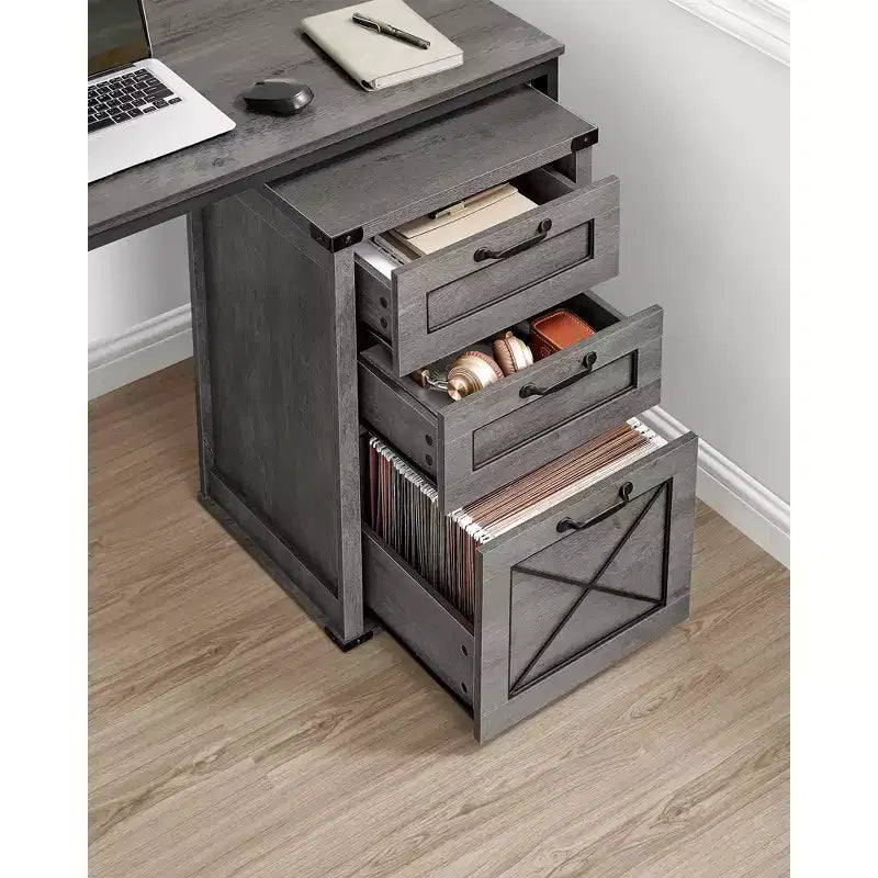 Archivador con 3 cajones, Mueble de archivo, Soporte para impresora, Compatible con A4, tamaño carta, carpetas colgantes, Estilo rústico moderno, para oficina en casa
