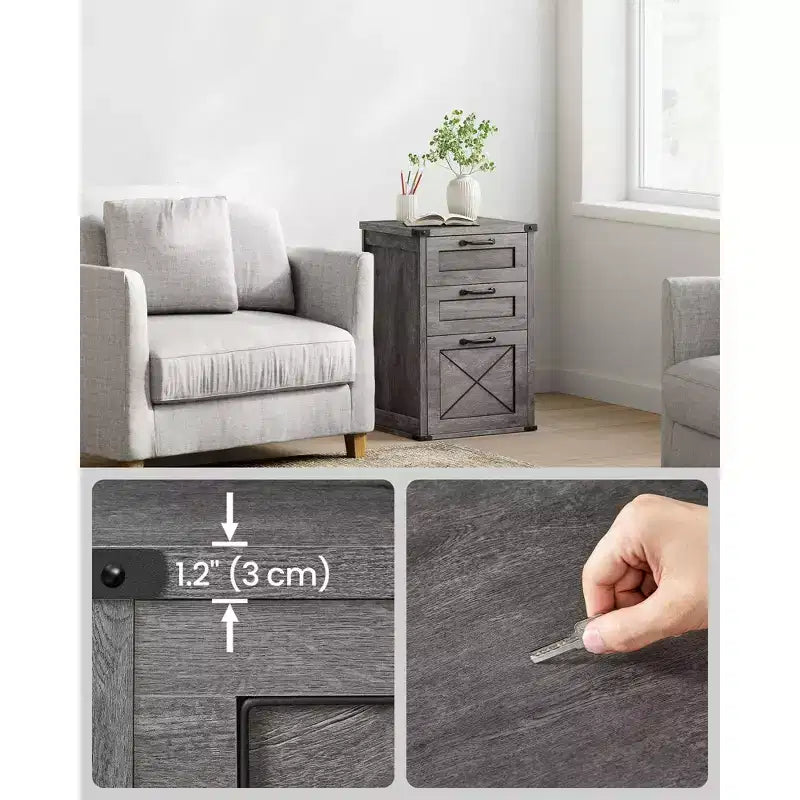 Archivador con 3 cajones, Mueble de archivo, Soporte para impresora, Compatible con A4, tamaño carta, carpetas colgantes, Estilo rústico moderno, para oficina en casa