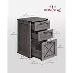 Archivador con 3 cajones, Mueble de archivo, Soporte para impresora, Compatible con A4, tamaño carta, carpetas colgantes, Estilo rústico moderno, para oficina en casa
