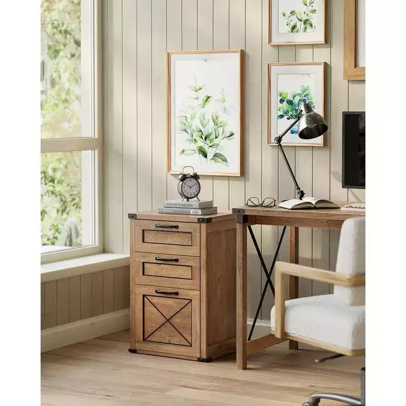 Archivador con 3 cajones, Mueble de archivo, Soporte para impresora, Compatible con A4, tamaño carta, carpetas colgantes, Estilo rústico moderno, para oficina en casa