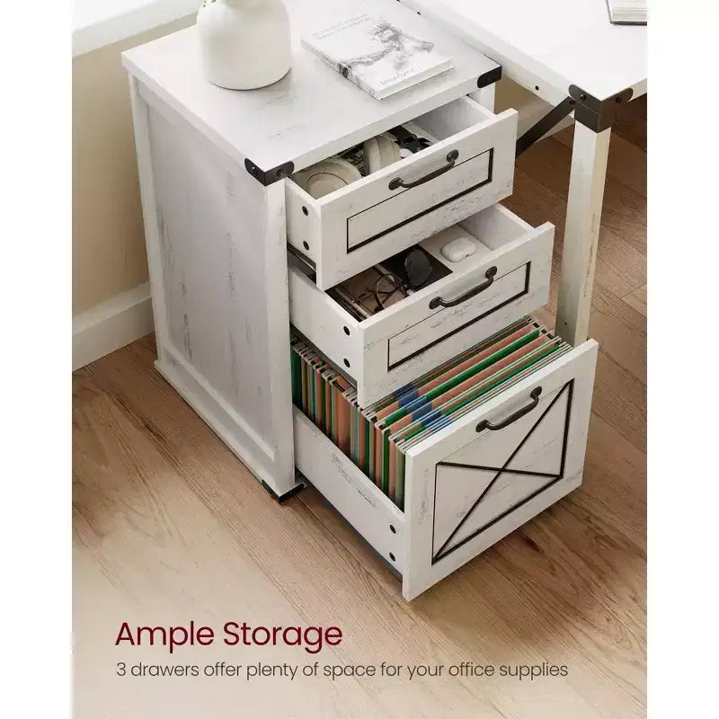 Archivador con 3 cajones, Mueble de archivo, Soporte para impresora, Compatible con A4, tamaño carta, carpetas colgantes, Estilo rústico moderno, para oficina en casa