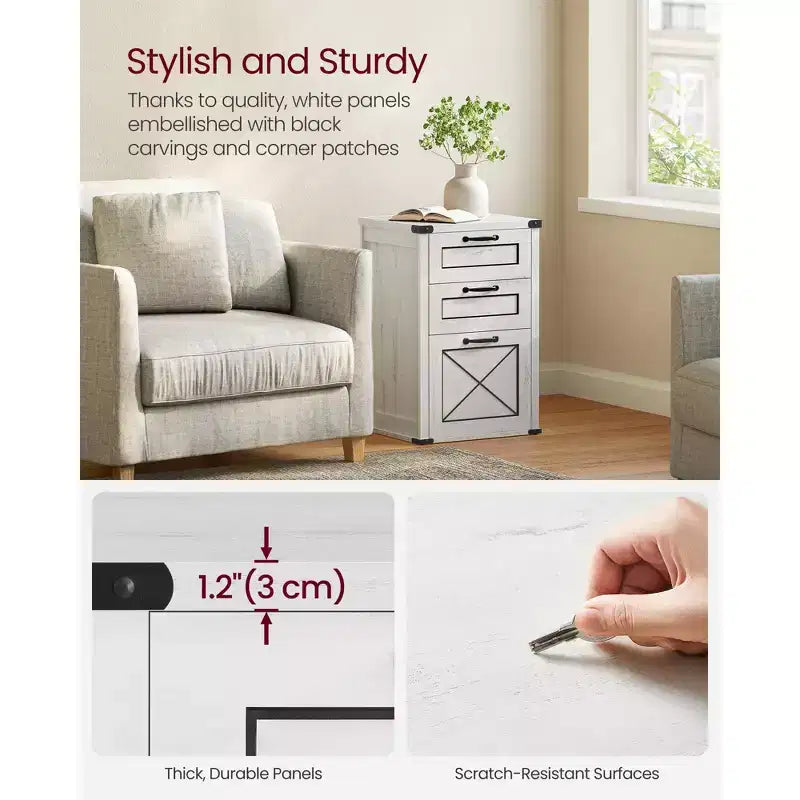 Archivador con 3 cajones, Mueble de archivo, Soporte para impresora, Compatible con A4, tamaño carta, carpetas colgantes, Estilo rústico moderno, para oficina en casa
