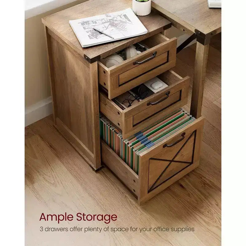 Archivador con 3 cajones, Mueble de archivo, Soporte para impresora, Compatible con A4, tamaño carta, carpetas colgantes, Estilo rústico moderno, para oficina en casa