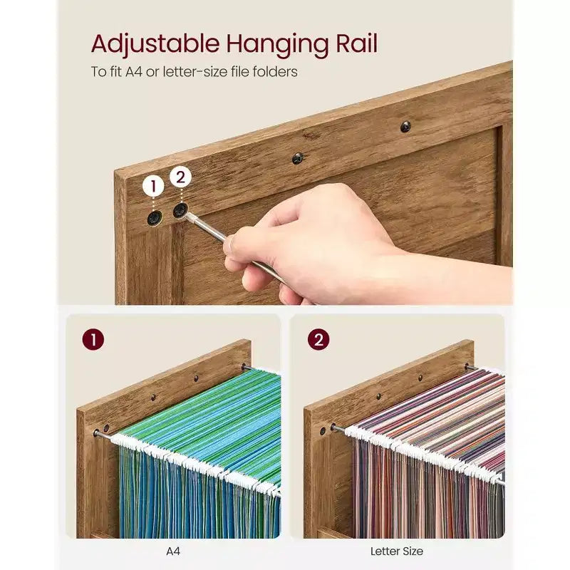 Archivador con 3 cajones, Mueble de archivo, Soporte para impresora, Compatible con A4, tamaño carta, carpetas colgantes, Estilo rústico moderno, para oficina en casa
