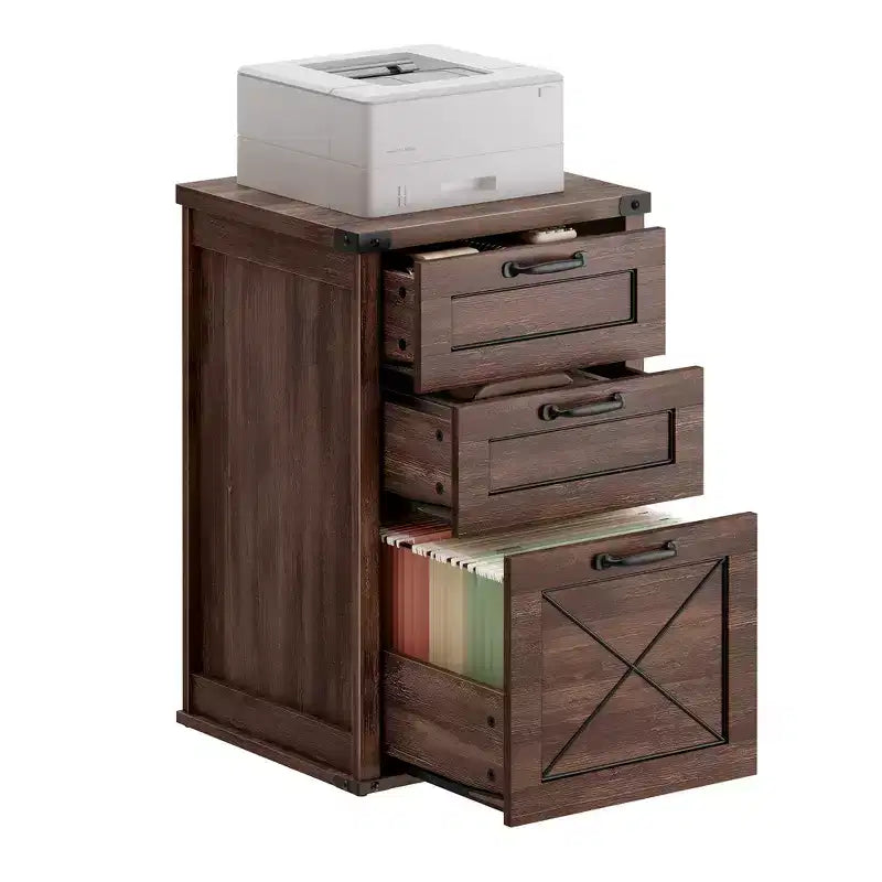 Archivador con 3 cajones, Mueble de archivo, Soporte para impresora, Compatible con A4, tamaño carta, carpetas colgantes, Estilo rústico moderno, para oficina en casa