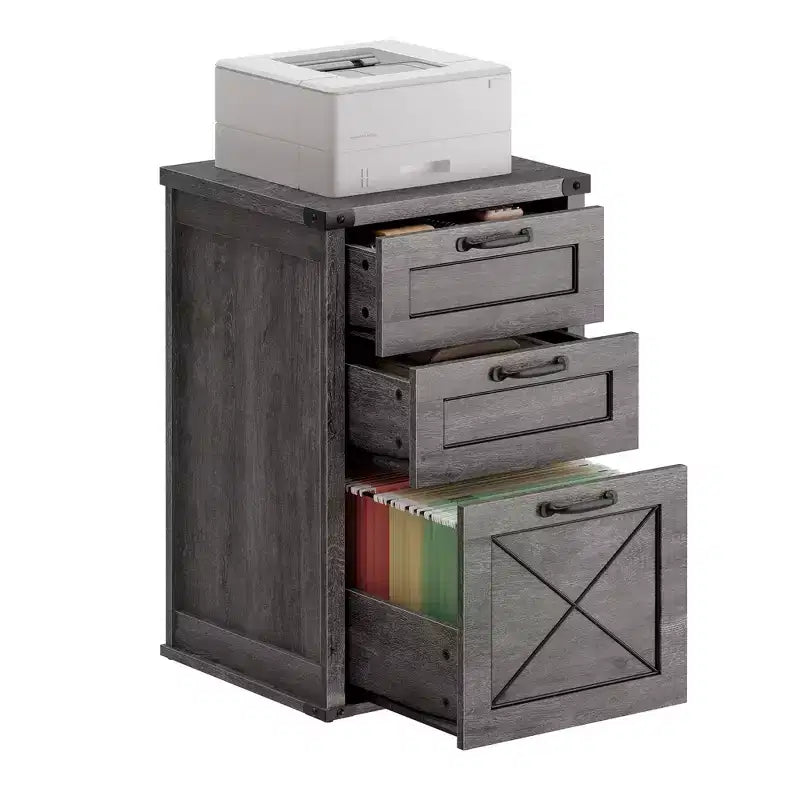 Archivador con 3 cajones, Mueble de archivo, Soporte para impresora, Compatible con A4, tamaño carta, carpetas colgantes, Estilo rústico moderno, para oficina en casa