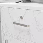 Mostrador de recepción moderno en forma de L con estantes extraíbles, almacenamiento con cerradura y gestión de cables