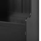 Moderno perchero de entrada con 7 ganchos, 4 puertas y banco de almacenamiento – Madera, 78.7x15x72 pulg.