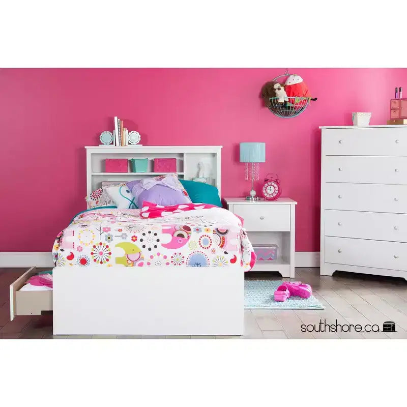 Cabecero con estantería individual para niños – Madera, almacenamiento abierto, montado en la estructura de la cama