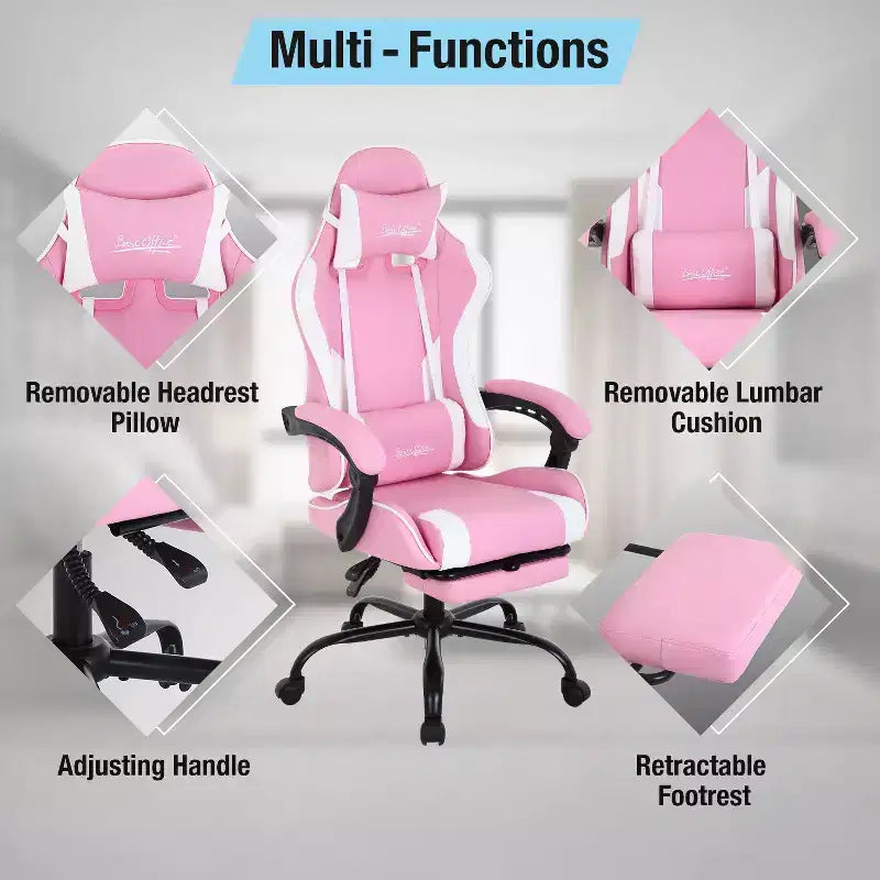 Silla gaming BestMassage Silla de escritorio para oficina, silla de ordenador con reposapiés y soporte lumbar