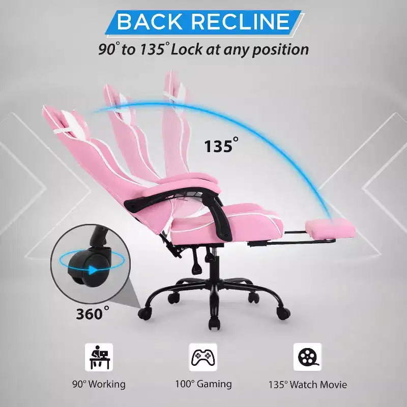 Silla gaming BestMassage Silla de escritorio para oficina, silla de ordenador con reposapiés y soporte lumbar