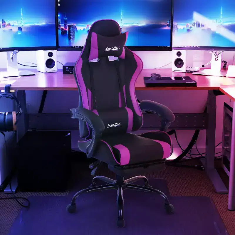Silla gaming BestMassage Silla de escritorio para oficina, silla de ordenador con reposapiés y soporte lumbar