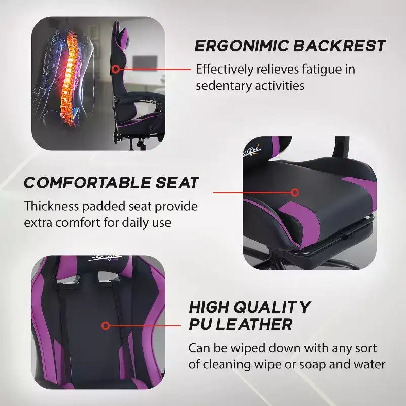 Silla gaming BestMassage Silla de escritorio para oficina, silla de ordenador con reposapiés y soporte lumbar