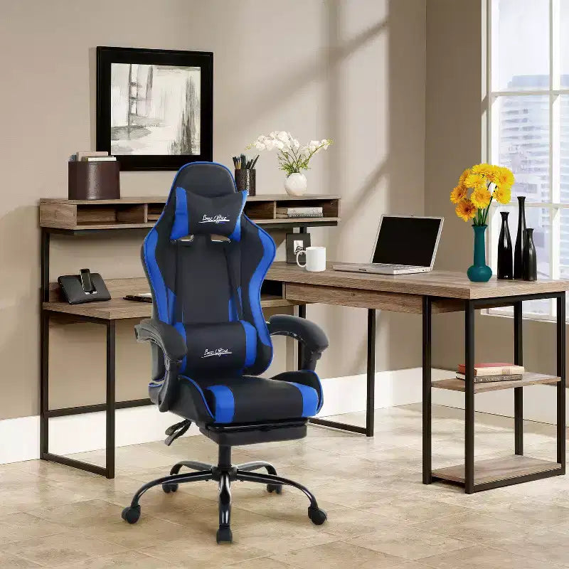 Silla gaming BestMassage Silla de escritorio para oficina, silla de ordenador con reposapiés y soporte lumbar