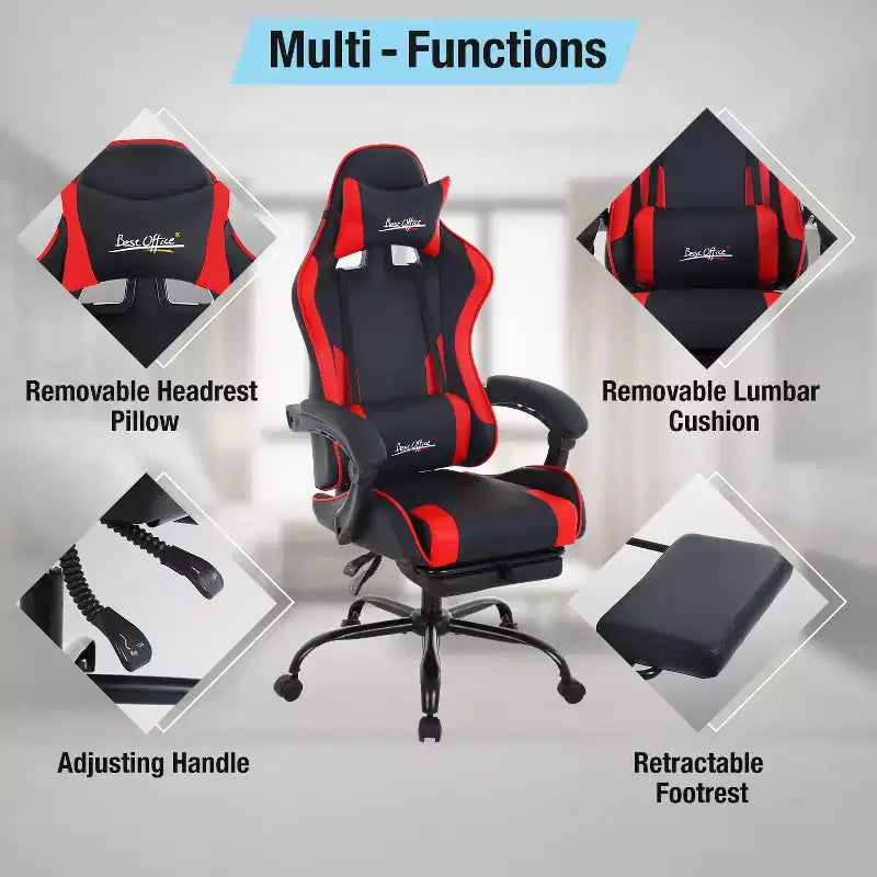 Silla gaming BestMassage Silla de escritorio para oficina, silla de ordenador con reposapiés y soporte lumbar